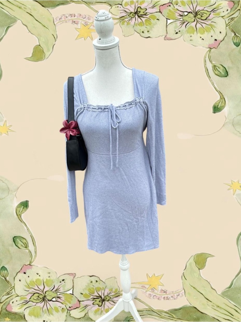 Soft Lilac Knit Square-Neck Mini Dress
